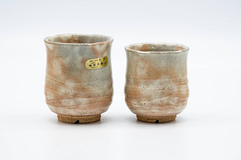 Japanese Teacups - 天鵬山 Tsubaki Kiln - Pair of Gohonte Hagi-yaki Meoto Yunomi