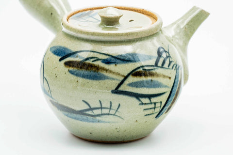 Japanese Kyusu - Abstract Sage Green Glazed Karatsu-yaki Ceramic Filter Teapot - 300ml