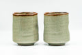 Japanese Teacups - Pair of Geometric Green Celadon Glazed Yunomi - 180ml - pair side by side, alternate angle