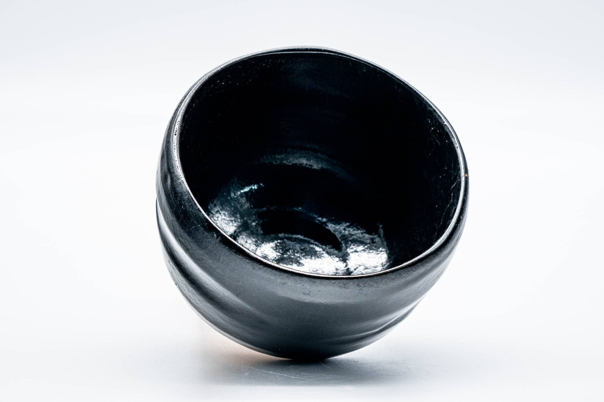 Japanese Matcha Bowl - Black Faceted Vintage Raku Chawan - 400ml