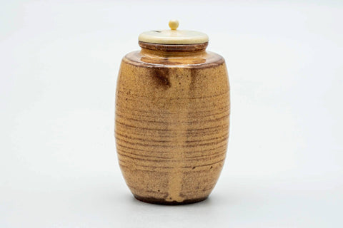 Japanese Chaire - 大野瑞峰 Mizumine Ōno - Beige Biwa-iro Loquat Glazed Hagi-yaki Tea Caddy