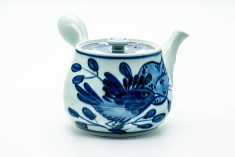 Japanese Kyusu - Blue Floral Arita-yaki Ceramic Filter Teapot - 400ml