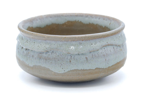 Tezumi — Japanese Kensui - Beige White Hagi-yaki Water Bowl - 500ml — tipped to show the interior
