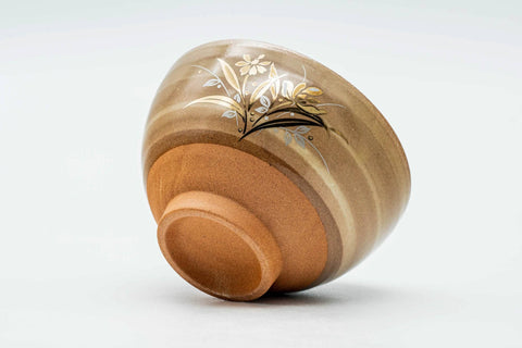 Japanese Teacup - Brown Gold Floral Yunomi - 130ml