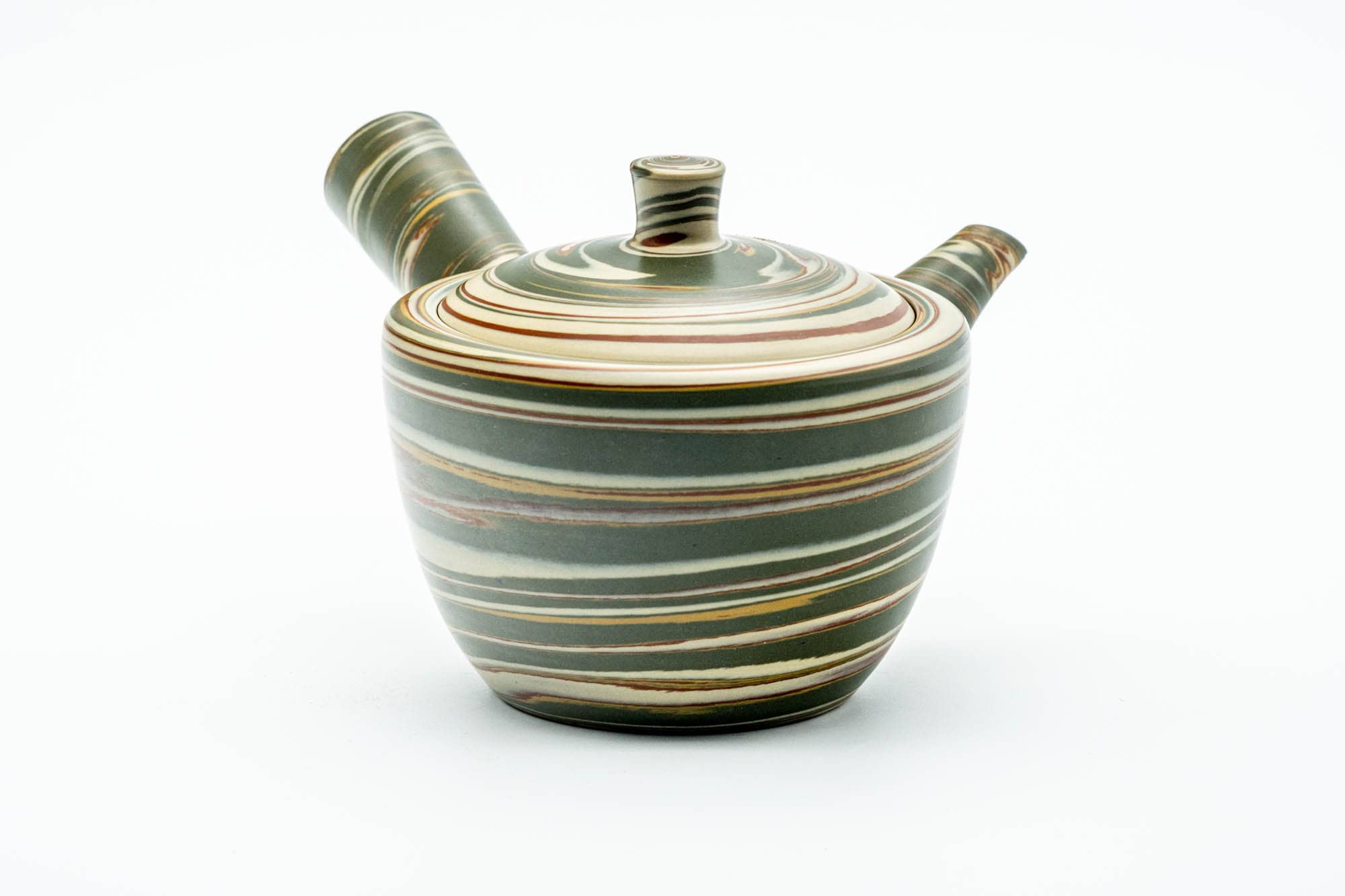 Japanese Kyusu - Green Marbled Nerikomi Weathered Tokoname-yaki Teapot - 220ml