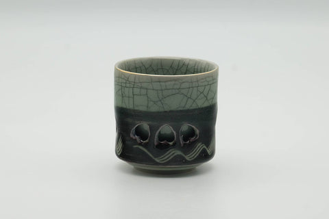 Japanese Teacup - Crazed Green Celadon Glazed Sakura Obori Soma-yaki Yunomi - 100ml