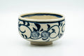 Japanese Matcha Bowl - Blue Floral Geometric Hantsutsu-gata Chawan - 350ml - Tezumi