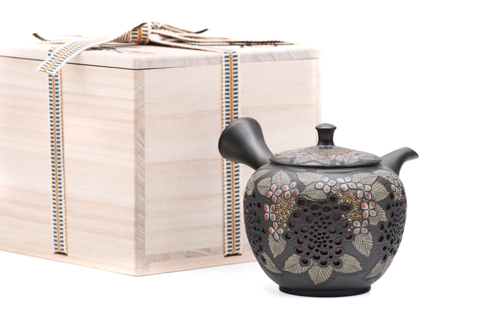 Japanese Kyusu - 間野舜園 Mano Shunen - Hydrangea Layered Tokoname Teapot - 200ml