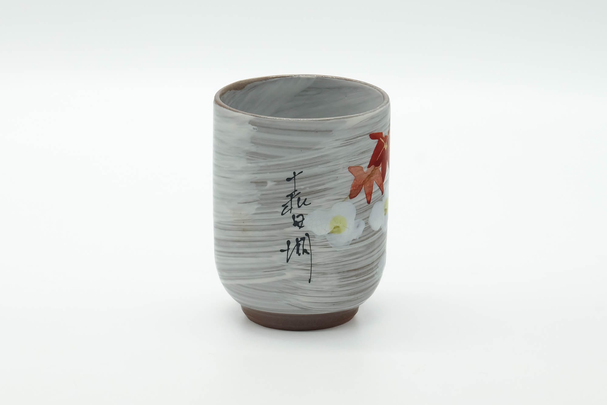 Japanese Teacup - Grey Hakeme Red Momiji Yunomi - 200ml