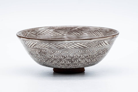 Japanese Matcha Bowl - Chrysanthemum Mishima Patterned Kiyomizu-yaki Chawan - 150ml