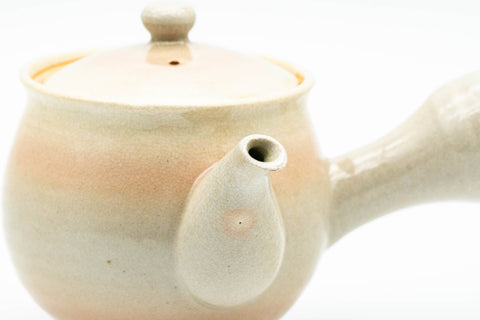 Tezumi — Japanese Kyusu - Beige Pink Glazed Hagi-yaki Do-ake Teapot - 220ml — closeup of the decoration