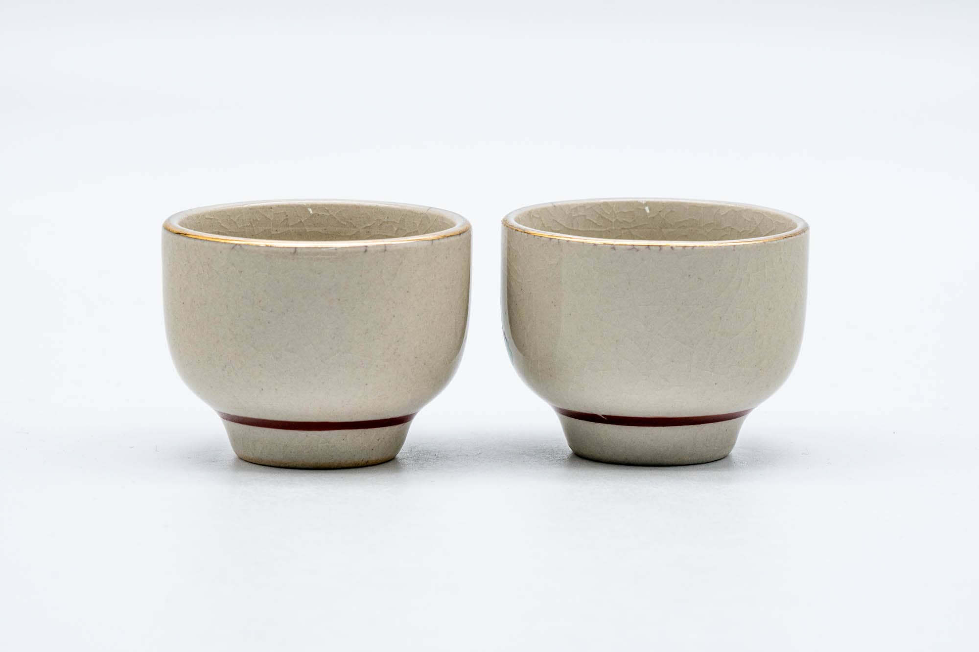 Japanese Teacups - Pair of Small Floral Kutani-yaki Guinomi - 40ml
