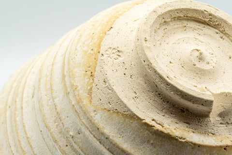 Japanese Matcha Bowl - Beige Glazed Spiraling Textured Sugi-nari Chawan  - 350ml