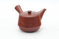 Tezumi — Japanese Kyusu - Bamboo Engraved Tokoname Red Shudei Teapot - 300ml — three-quarter view