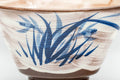 Japanese Matcha Bowl - Blue Grass White Hakeme Chawan - 250ml - side view showing the blue grass brushwork