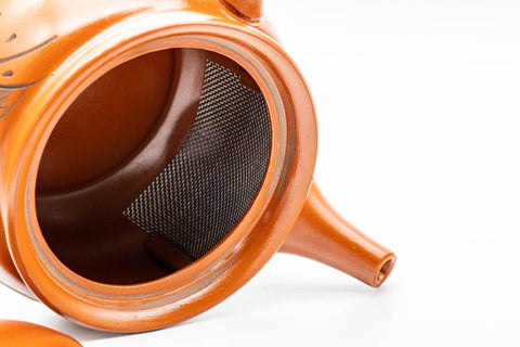 Japanese Kyusu - Engraved Chrysanthemum Tokoname-yaki Teapot with Mesh Strainer - 350ml - Tezumi