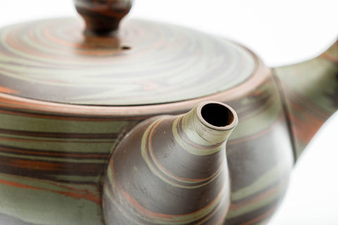 Japanese Kyusu - Glossy Green Nerikomi Tokoname-yaki Mesh Teapot - 230ml