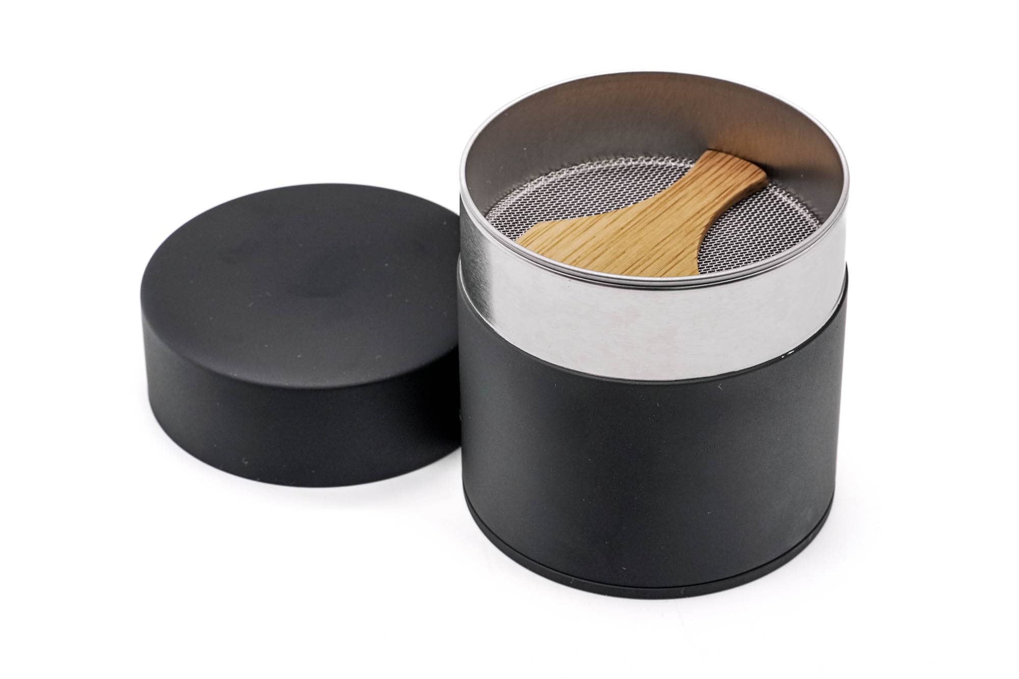 Japanese Matcha Sifter - 江東堂 Kotodo - Matte Black Metal Tea Canister - 100g