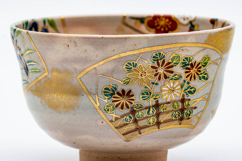 Japanese Matcha Bowl - 庄左衛門窯 Shozaemon Kiln - Floral Gohonte Glazed Kyo-yaki Chawan - 350ml