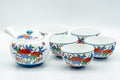 Japanese Tea Set - Floral Arita-yaki Debeso Kyusu Teapot with 5 Yunomi Teacups - the full set, teapot and five teacups