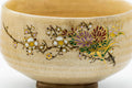 Front view of the Kutani chawan showing the full painted floral band