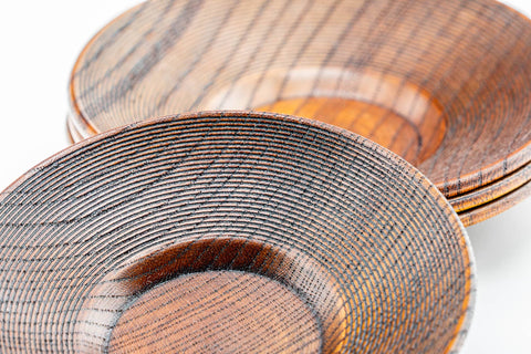 Japanese Chataku - Set of 4 Woodgrain Tea Saucers