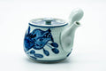 Japanese Kyusu - Blue Floral Arita-yaki Ceramic Filter Teapot - 400ml - three-quarter view of the blue-and-white porcelain body with blue floral painting, lid on and side handle to the right