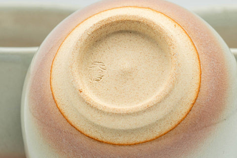 Japanese Teacups - Set of 3 Beige Pink Hagi-yaki Yunomi - 110ml - bottom view showing the footring