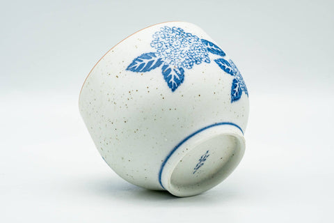 Japanese Teacup - Blue Floral White Textured Arita-yaki Yunomi - 120ml