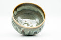Japanese Matcha Bowl - Green Hare's Fur Drip-Glazed Hantsutsu-gata Chawan - 400ml - top-down view into the interior