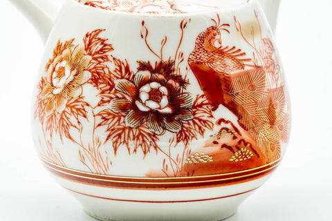Japanese Kyusu - Red Floral Peacock Kutani-yaki Porcelain Teapot - 500ml