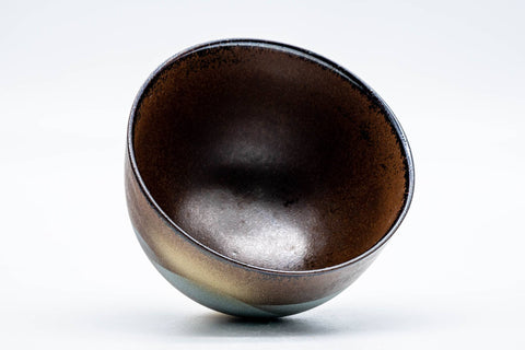 Tezumi — Japanese Matcha Bowl - Gold Blue Mountainous Kutani-yaki Chawan - 300ml — tipped to show the interior