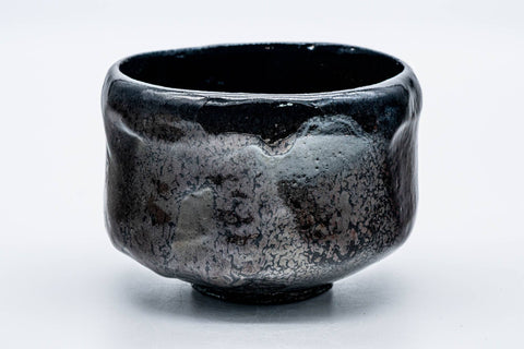 Japanese Matcha Bowl - 手 Classic Black Faceted Kuro-Raku Chawan - 300ml