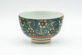 Japanese Teacups - Pair of Floral Aochibu Kutani-yaki Porcelain Yunomi - 80ml - closeup of a single cup