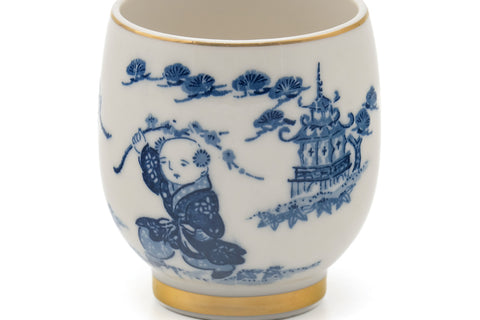 Tezumi — Japanese Teacup - Blue Motif Porcelain Yunomi - 155ml — tipped to show the interior