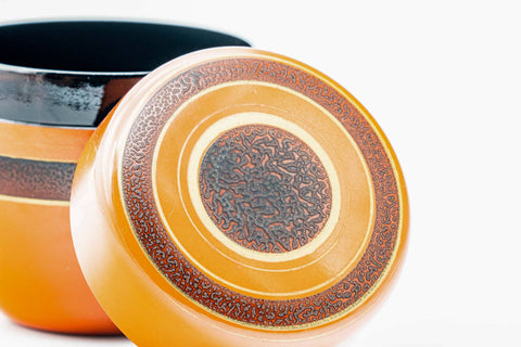 Japanese Natsume - Gold Striped Red Lacquer Matcha Tea Caddy - 110ml