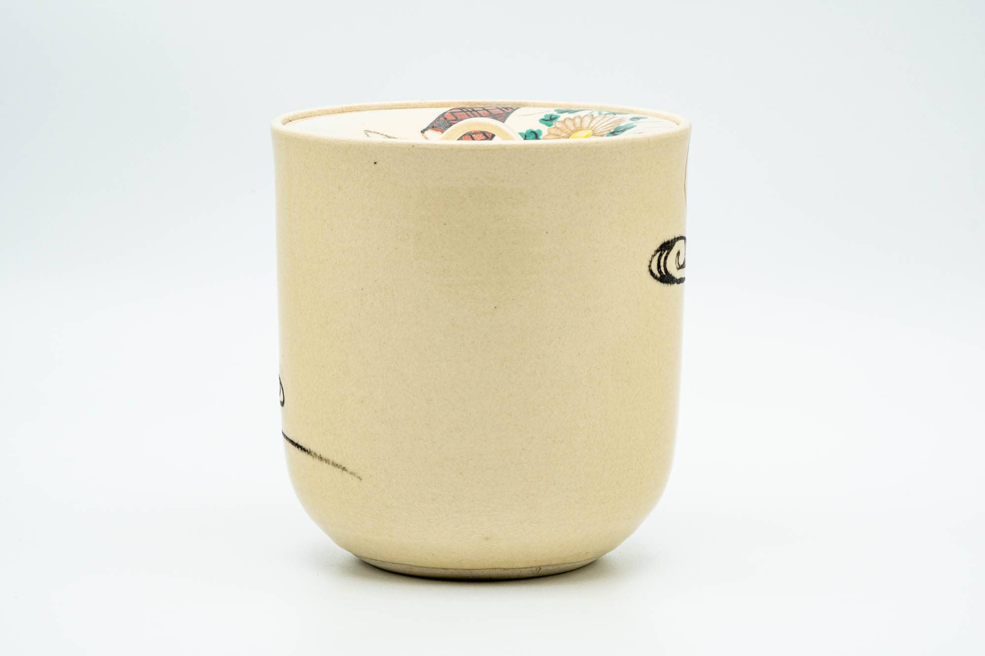 Japanese Mizusashi - Beige Floral Kyo-yaki Tea Ceremony Water Container - 1500ml