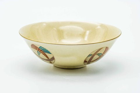 Japanese Matcha Bowl - Beige Geometric Kyo-yaki Summer Chawan - 150ml