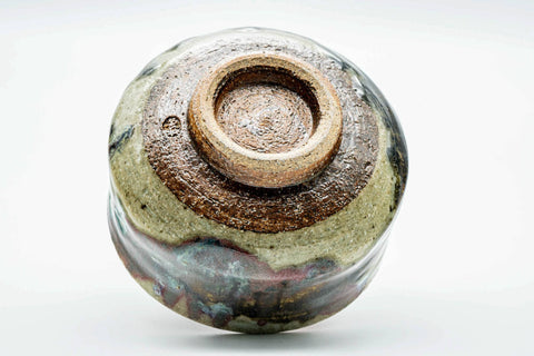 Japanese Matcha Bowl - Abstract Green Purple Drip-Glazed Chawan - 400ml