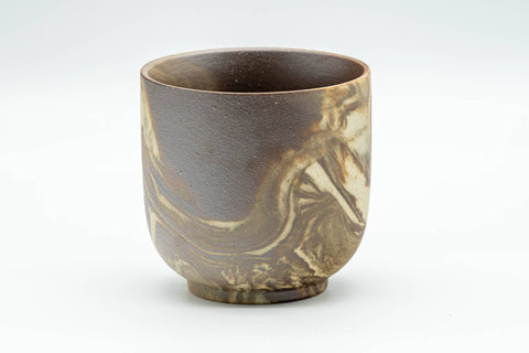 Japanese Teacup - Beige Brown Marbled Yunomi - 110ml - side view of the teacup