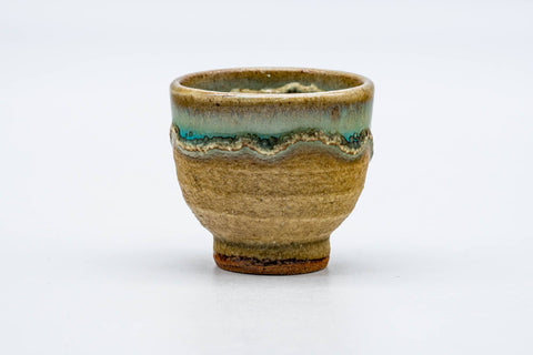 Japanese Teacup - Yellow Blue Drip-Glazed Textured Guinomi - 50ml