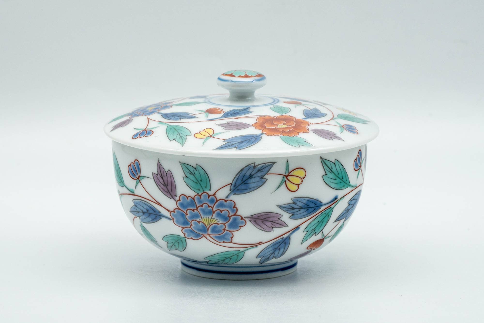 Japanese Teacup - Colourful Floral Arita-yaki Lidded Yunomi - 120ml - Tezumi