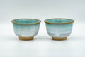 Tezumi — Japanese Teacups - Pair of Green Drip-Glazed Agano-yaki Yunomi - 100ml — front view