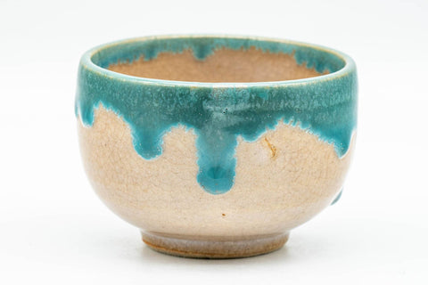 Tezumi — Japanese Teacups - Pair of Turquoise Drip-Glazed Agano-yaki Yunomi - 85ml — top-down view of the interior