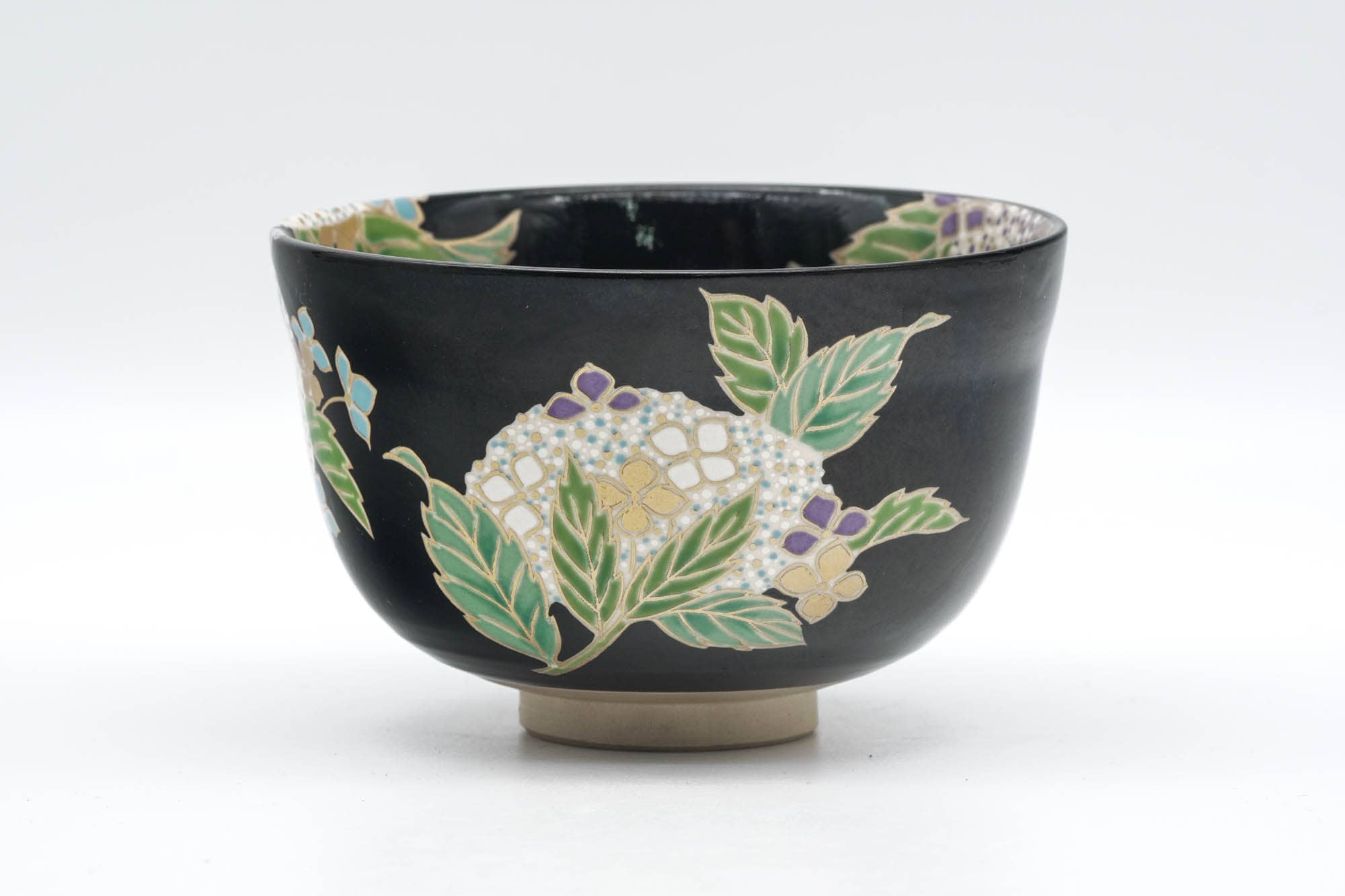 Japanese Matcha Bowl - Black Colourful Floral Kyo-yaki Chawan - 250ml