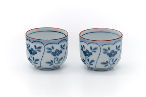 Tezumi — Japanese Teacups - Pair of Floral Arita-yaki Guinomi - 40ml — three-quarter view