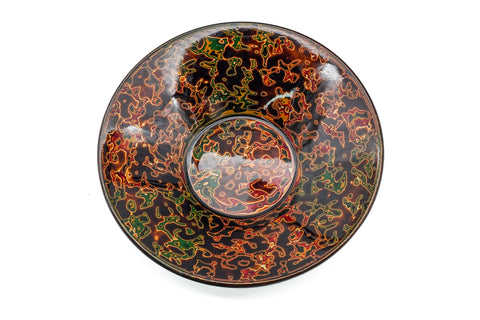 Japanese Chataku - Set of 5 Orange Green Kara-nuri Lacquer Tea Saucers