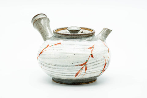 Japanese Tea Set - Grey White Hakeme Brush Glazed Kyusu Teapot with 5 Yunomi Teacups