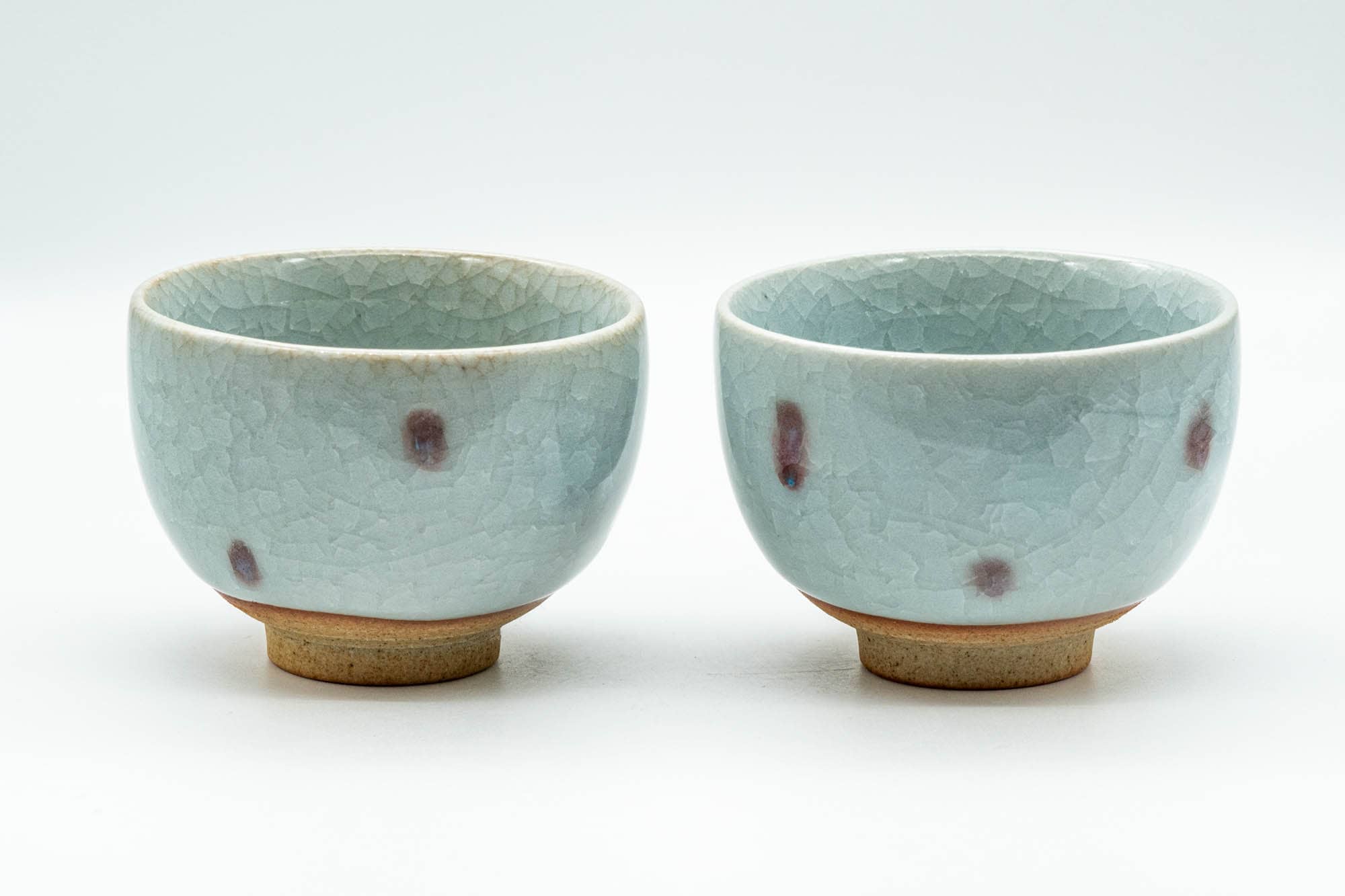 Japanese Teacups - Pair of Sky Blue Snowflake Glazed Yunomi - 130ml