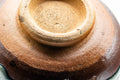 Japanese Matcha Bowl - Green Hare's Fur Drip-Glazed Hantsutsu-gata Chawan - 400ml - close-up of the exposed clay foot and underside